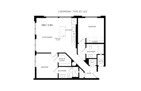 Floor plan for 2 beds, 2 baths, 984 sqft